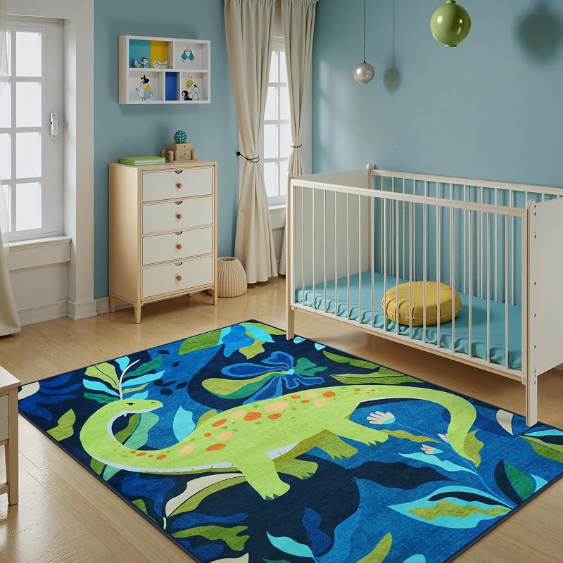 Alfombra dinosaurio antiderrap para niños lavable 5x7ft