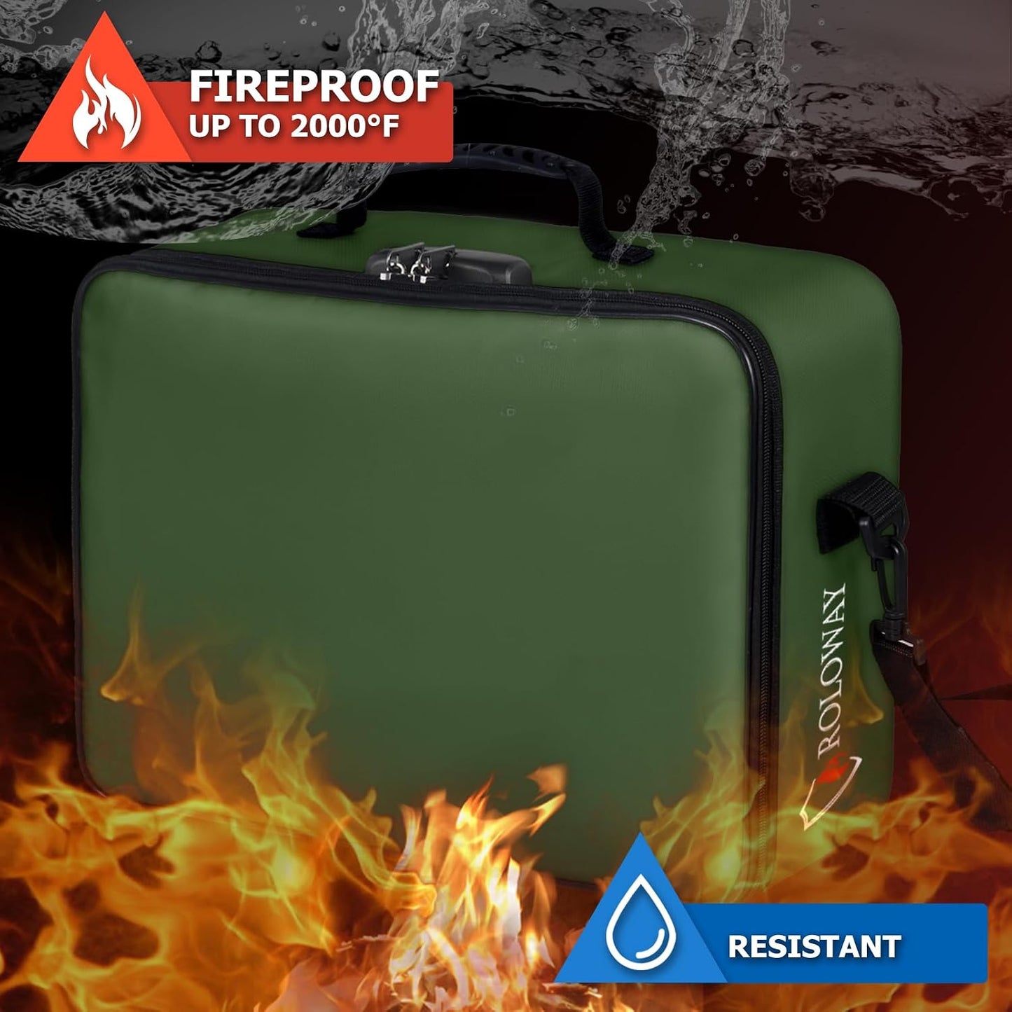 Bolsa ignífuga documentos con cerradura 17x11.8x5pulg verde