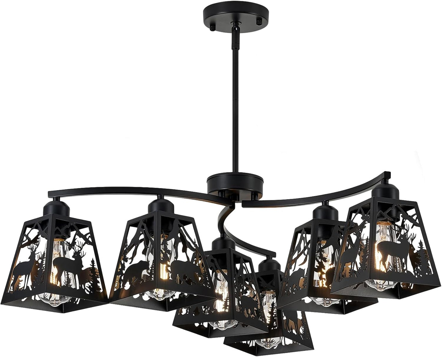 Lámpara techo rústica 6 luces ajustables negra