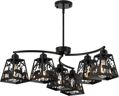 Lámpara techo rústica 6 luces ajustables negra