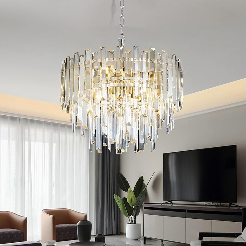 Lámpara colgante de cristal K9 ajustable 6 luces 17.6pulg