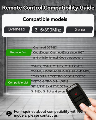 Abridor puerta garaje doble 315/390MHz remoto 3 botones