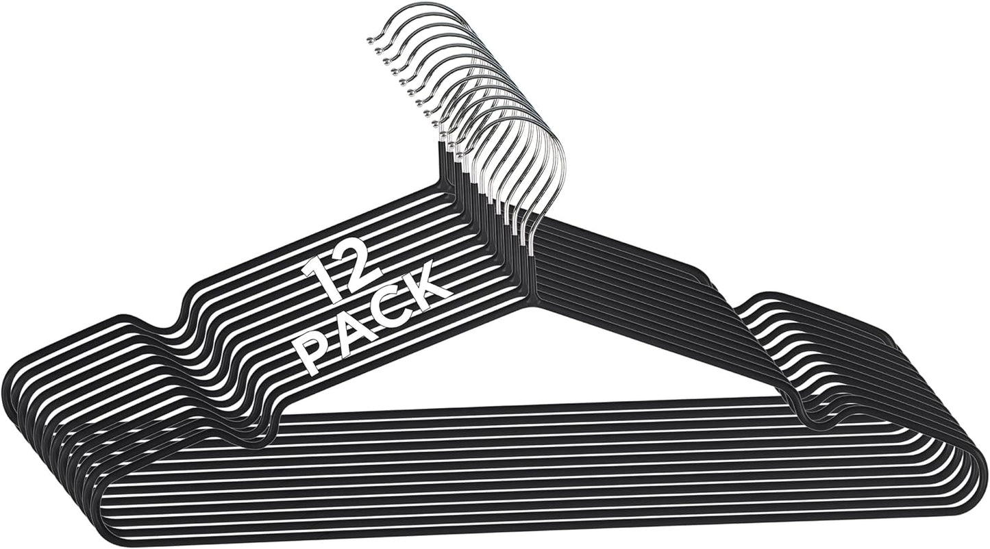 12 Perchas Metal Negro Ahorro Espacio Duradera