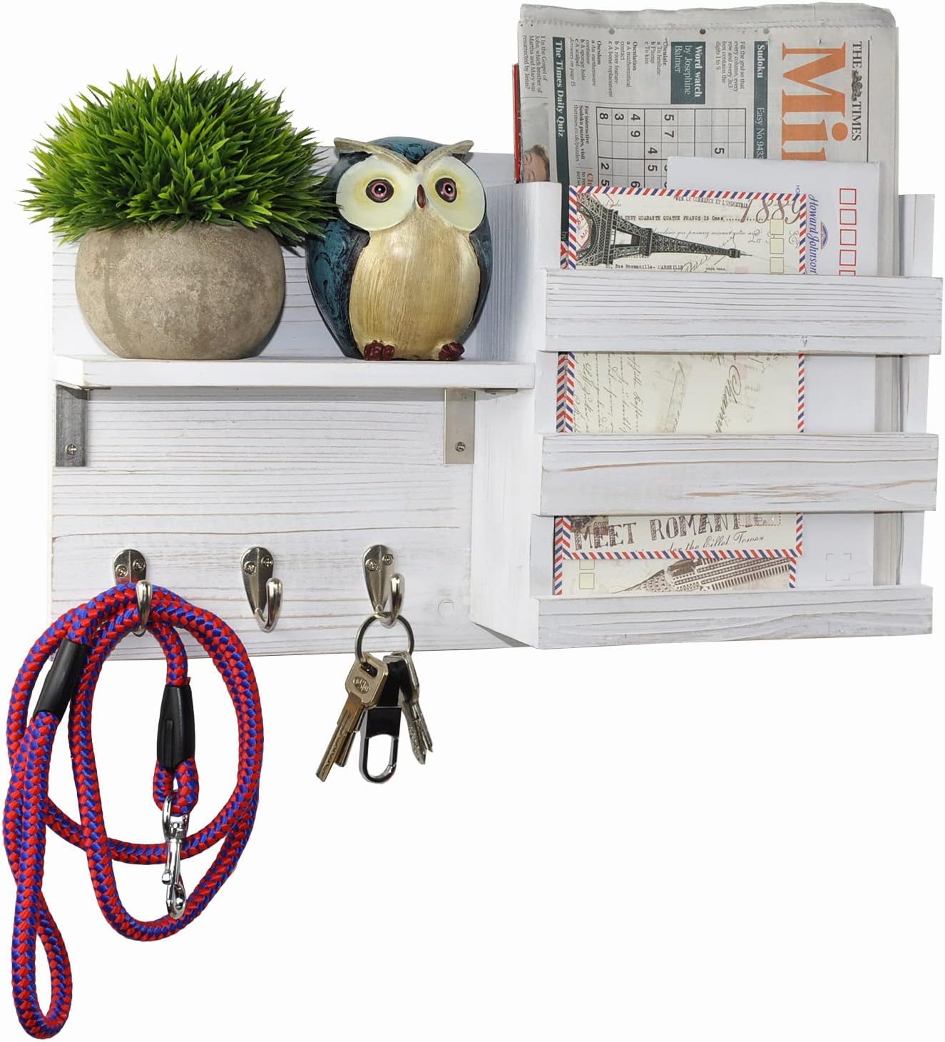 Organiz. ganchos llaves madera rústica blanco 16.5"