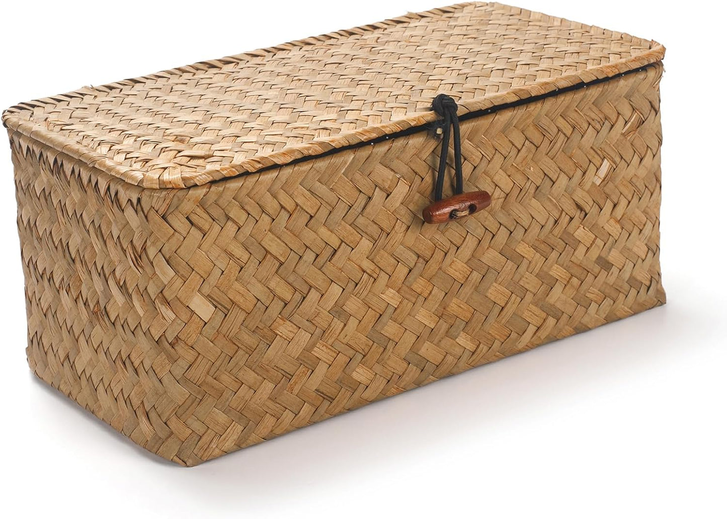 Cesta seagrass tejida a mano con tapa para hogar Amarillo