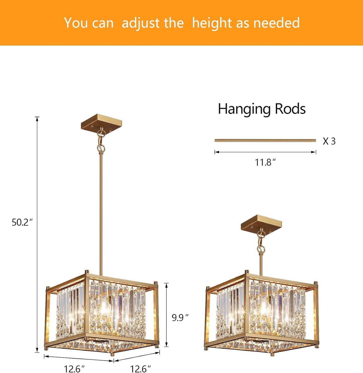Candelabro industrial de cristal dorado con 4 luces