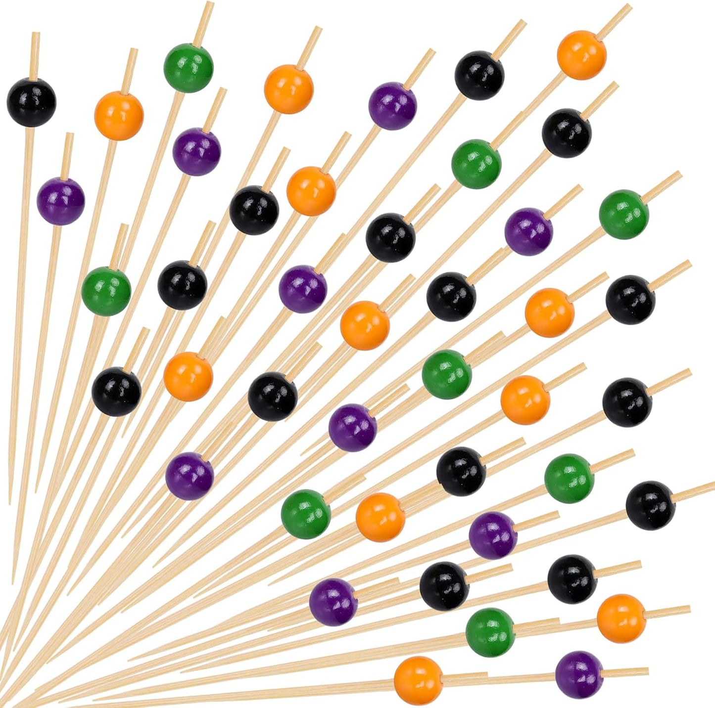 100 Palillos Cóctel Bambú con Cuentas Negro Naranja
