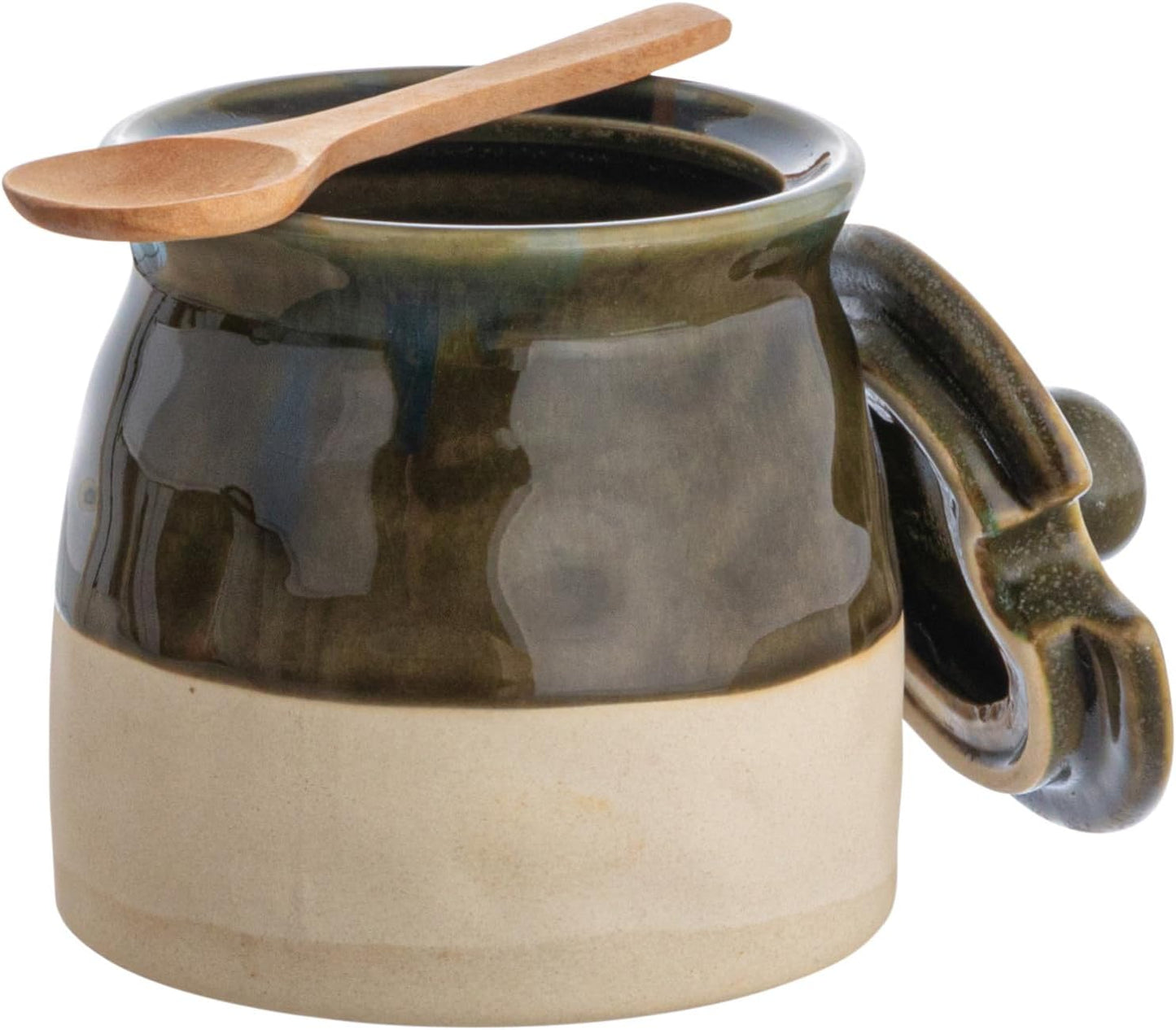 Azucarera gres negro con tapa y cuchara madera set 2