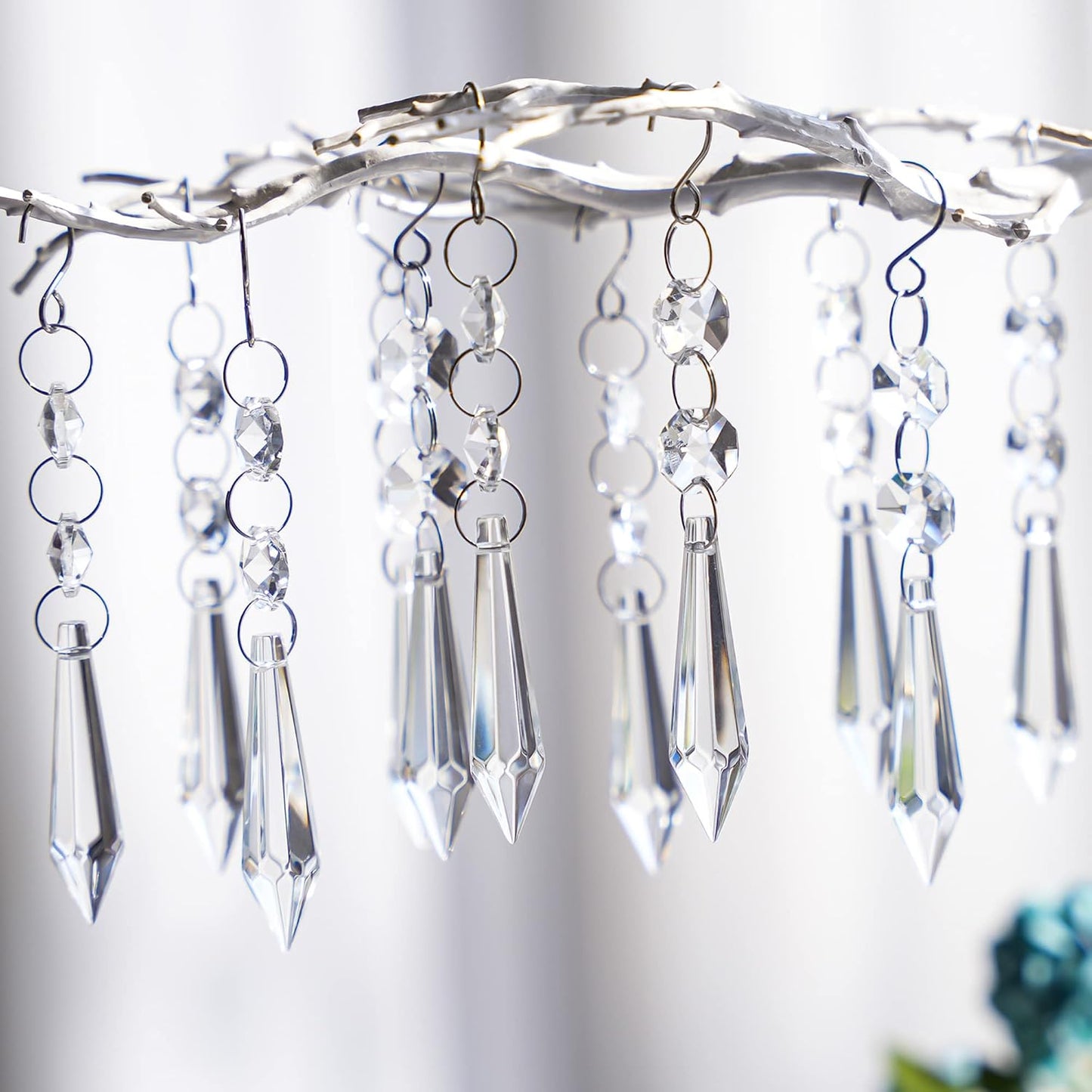 20 Pzas Cristales Icicle 55mm con Ganchos para Lámpara