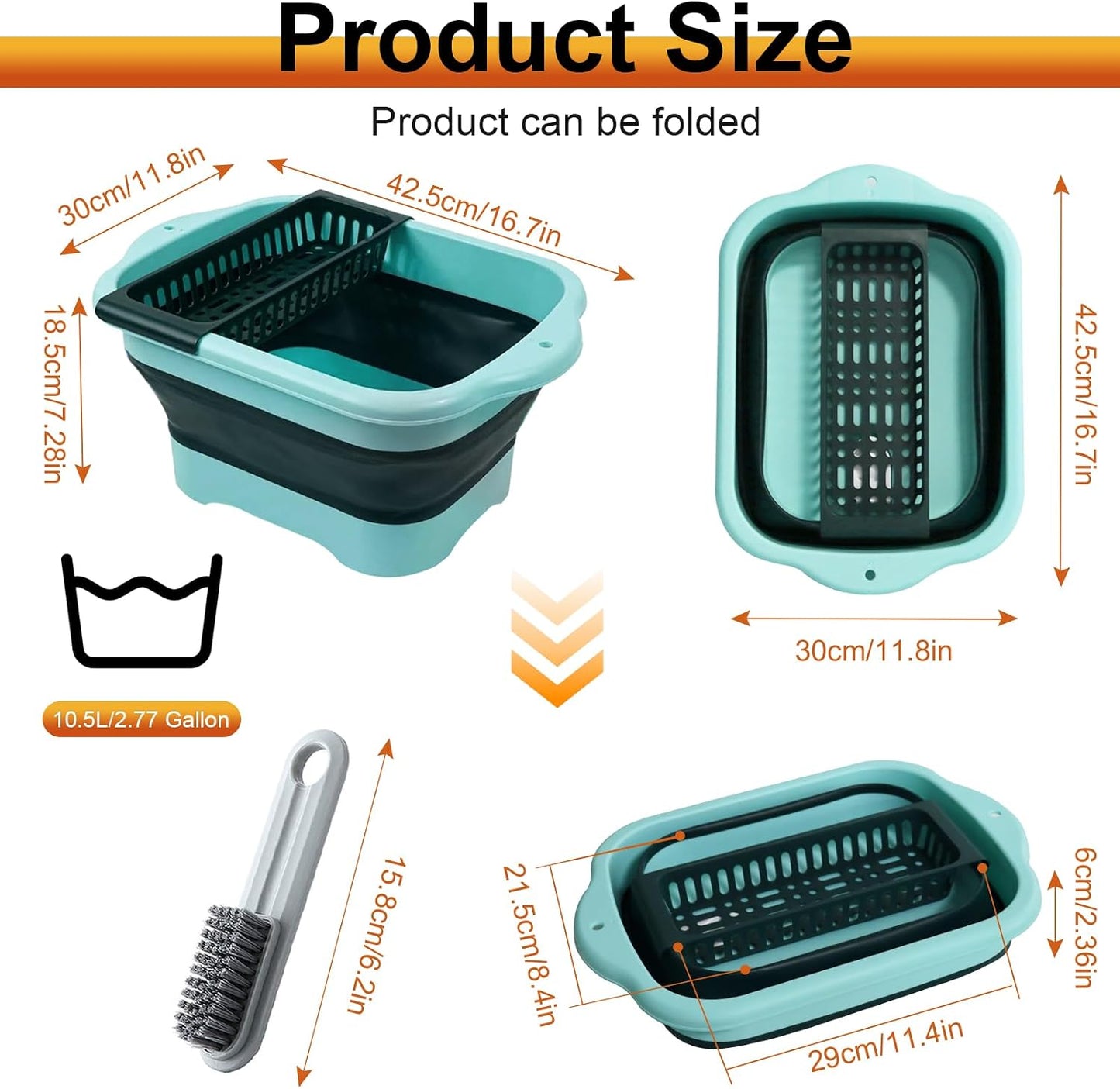 Lavabo plegable 10.5l con tapón drenaje para acampar