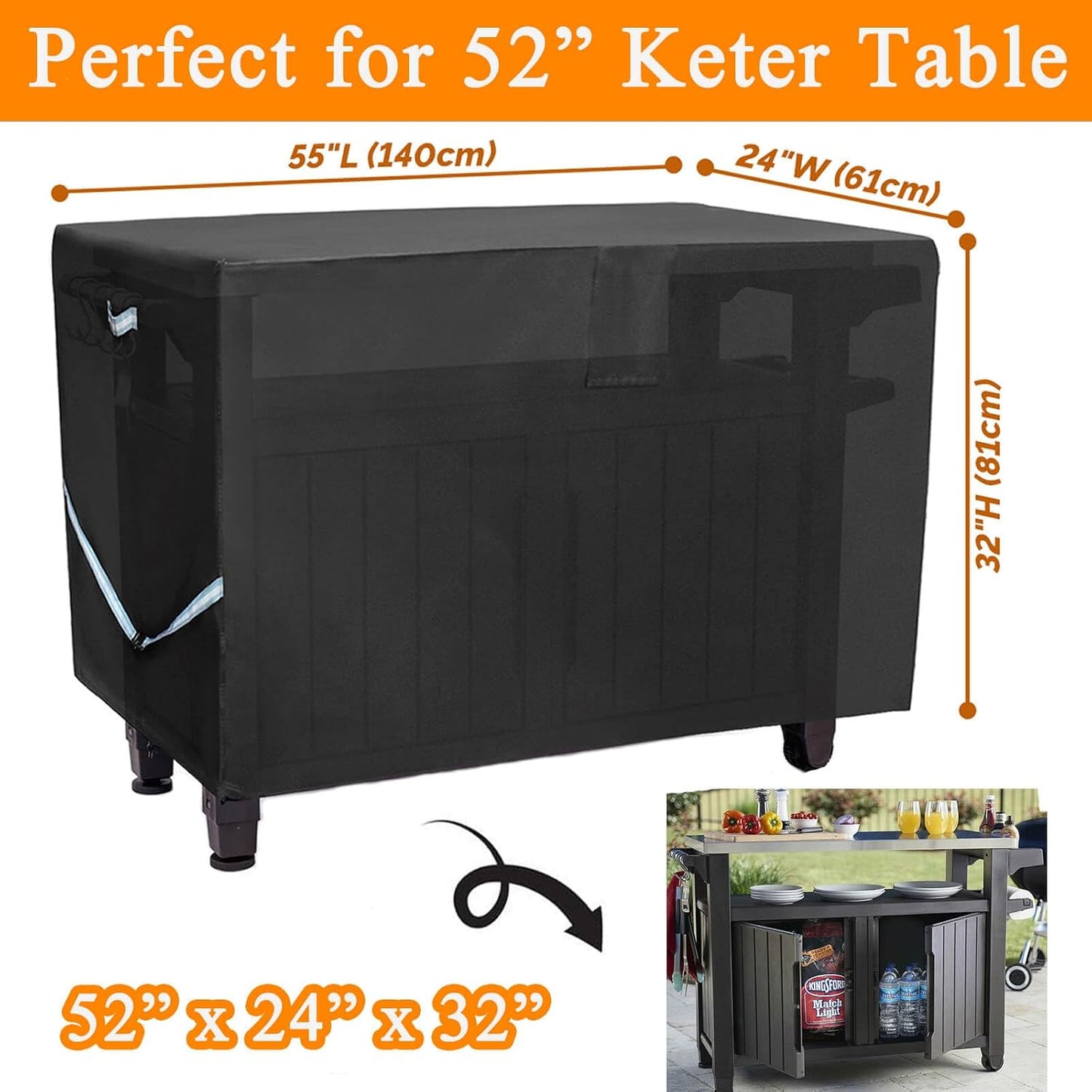 Funda mesa al aire libre 55x24x32pulg comp Keter