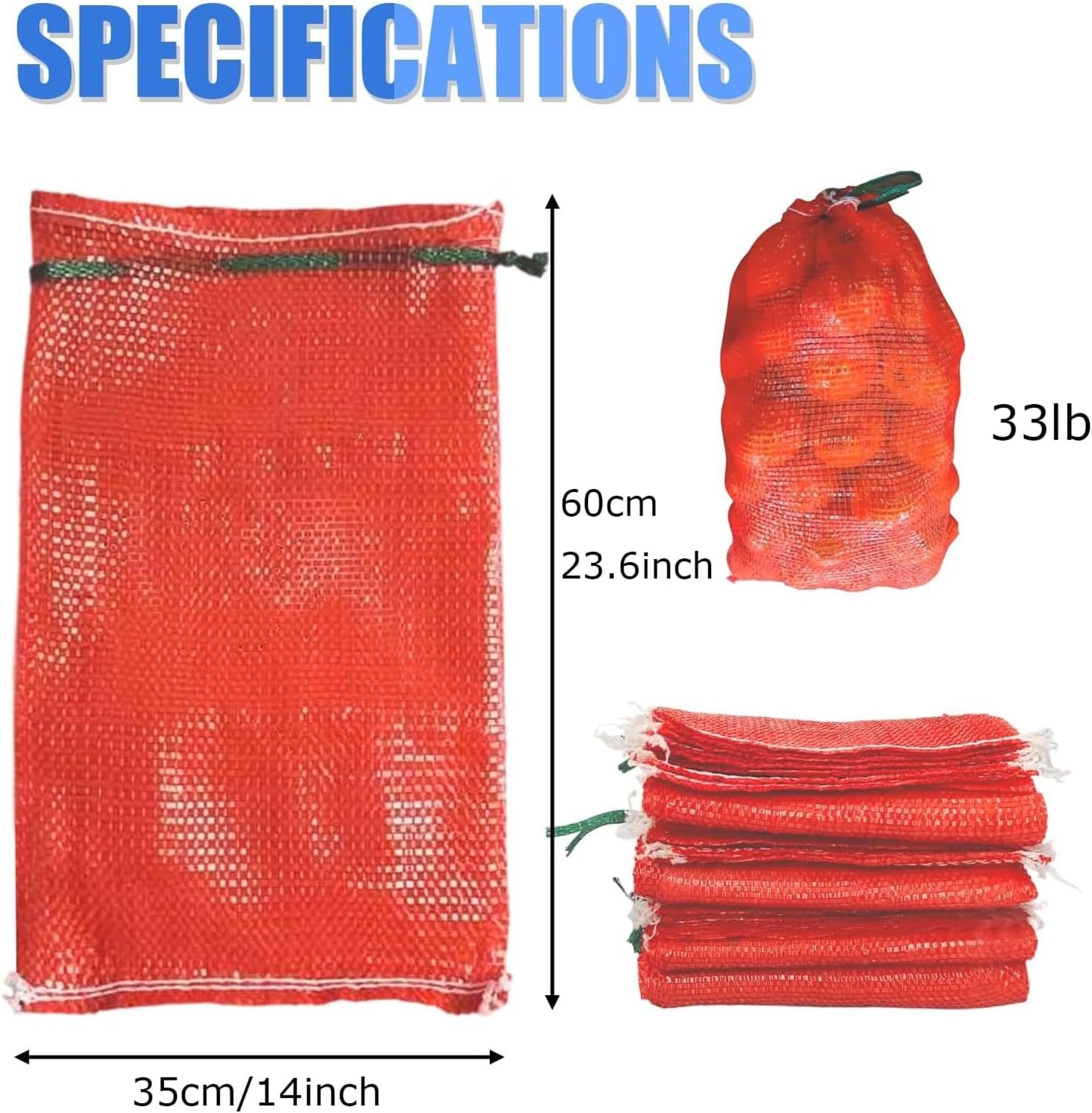10 bolsas malla reutilizables 14x24" para cebolla verdura