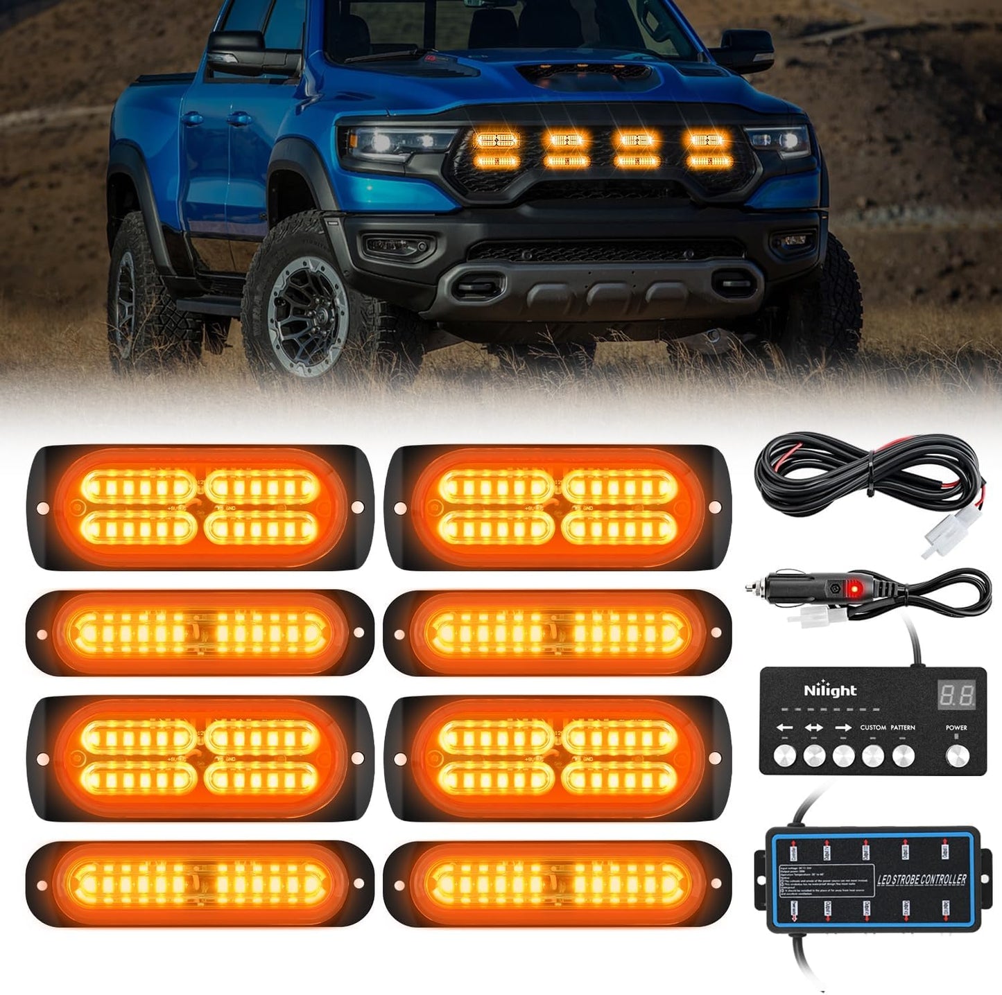 Set 8 Luces Estroboscópicas LED 12/24V Ámbar