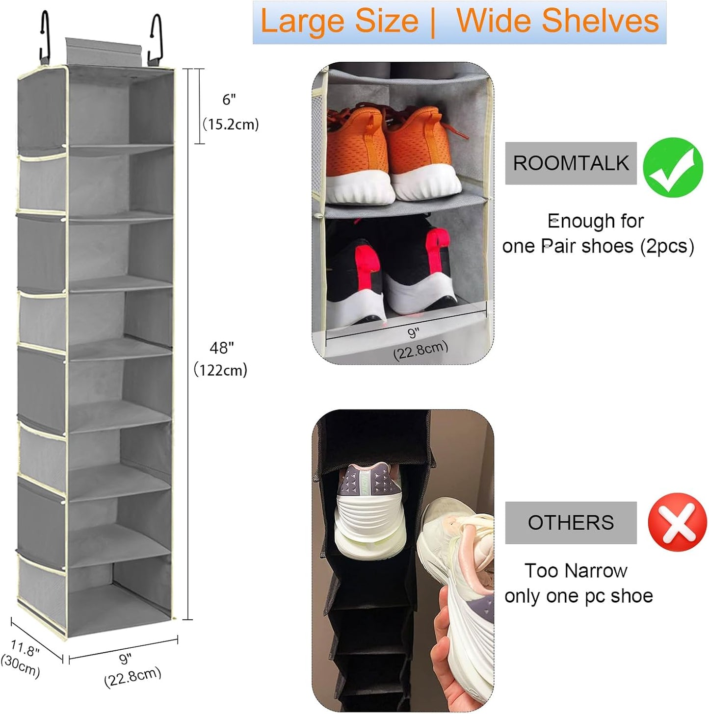 Organiz. zapatos colgante 8 estantes 9x11.8x48"