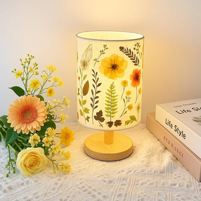 Lámpara mesa flores secas vintage 5w 3 colores lino madera