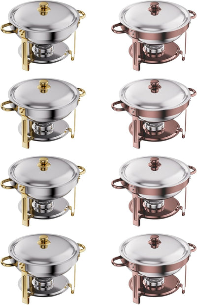 Set 8 Chafer Acero Inox 6qt Redondo Oro y Dorado