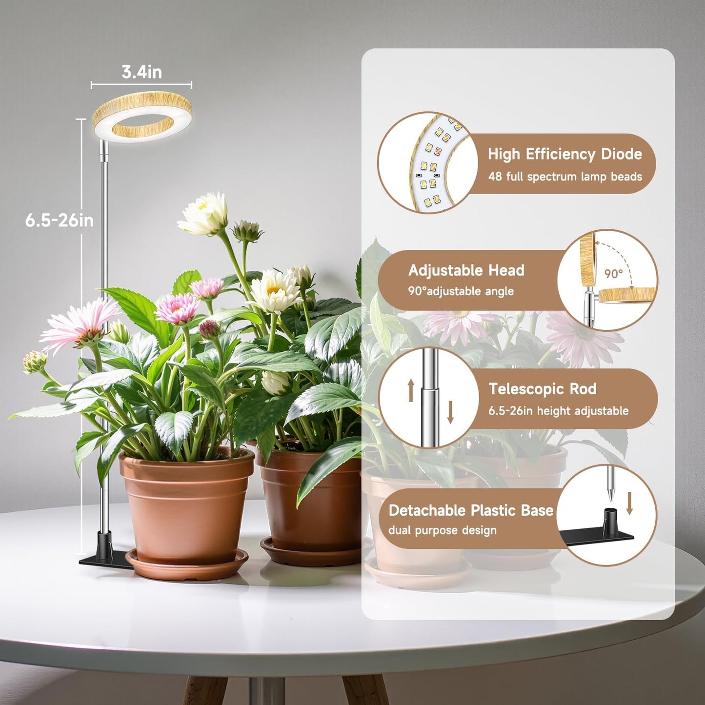 Luz cultivo interior 48 LED espectro completo 3 modos
