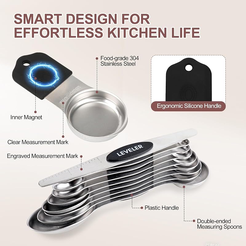 Set 16 Pzas Tazas y Cucharas Acero Inox con Nivelador