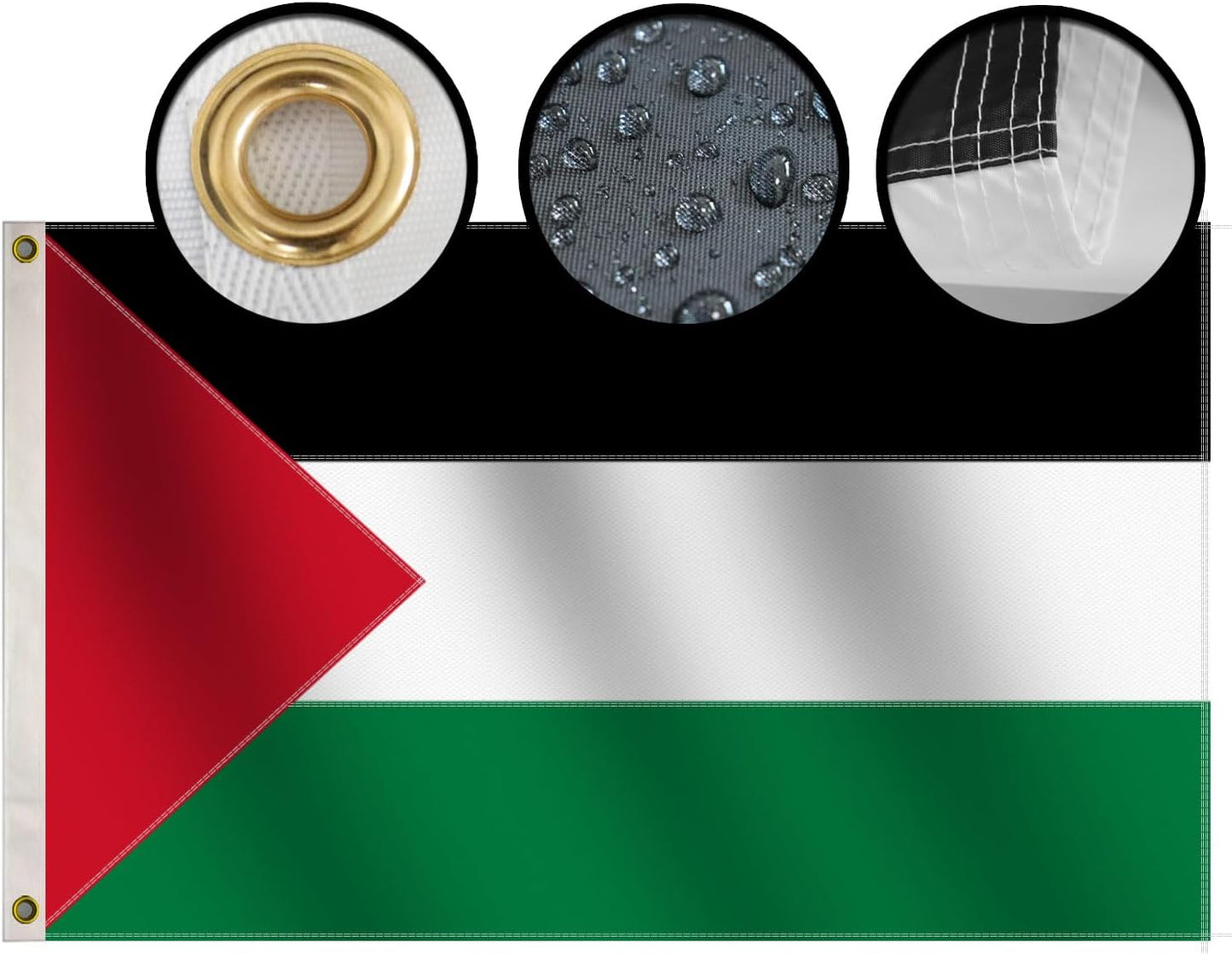 Bandera Palestina 3x5ft nailon Oxford 210D duradera