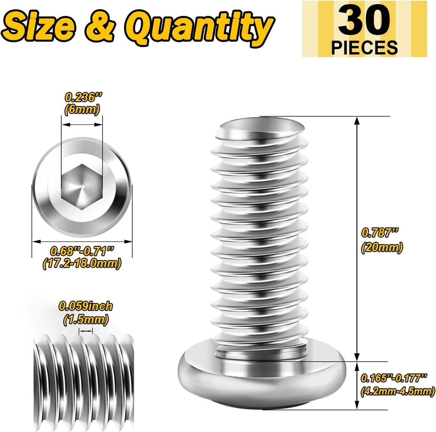 30 Pzas Tornillos Acero Inox M10x20mm Hexagonal