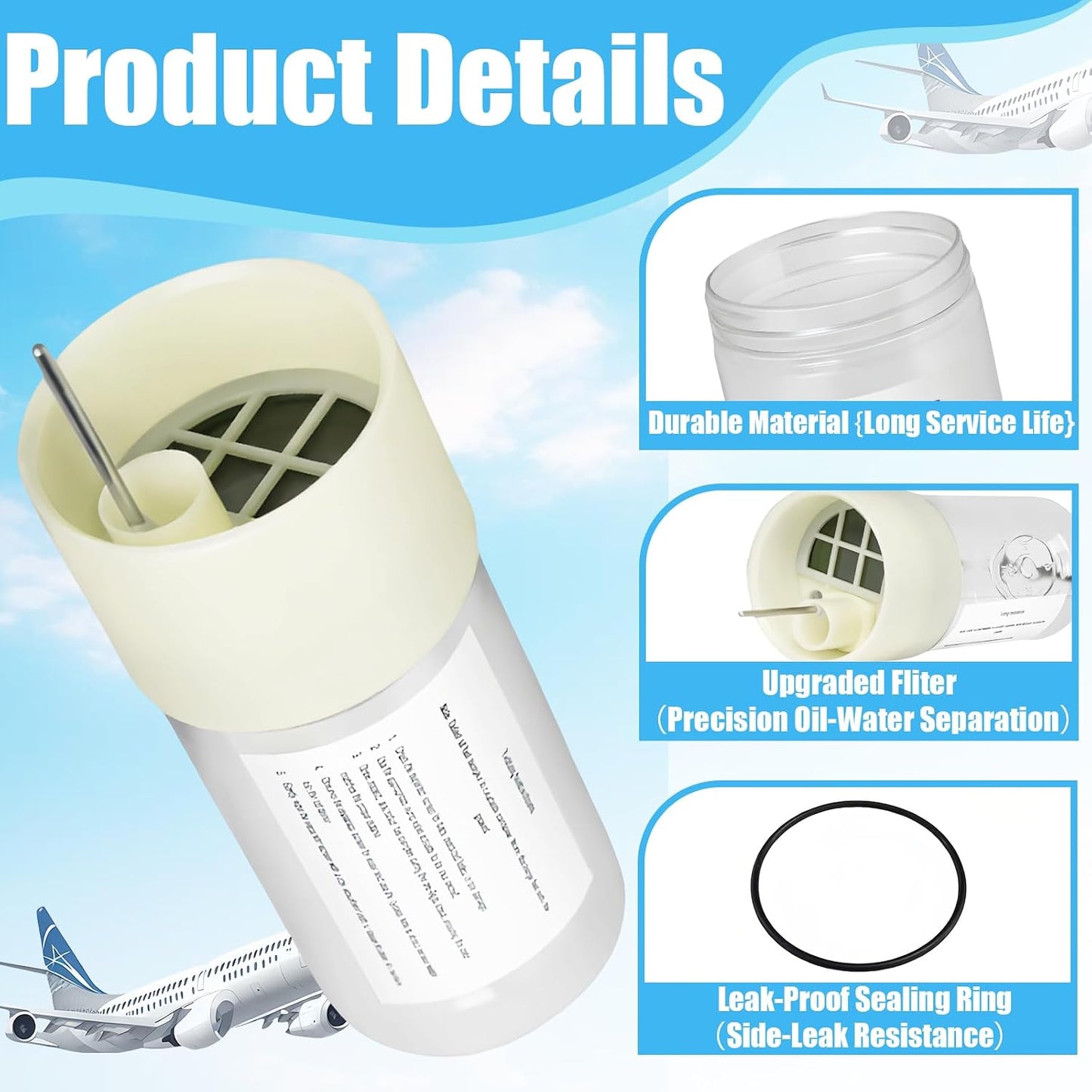 Probador combustible aviación frasco transparente con marcas