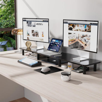 Soporte monitor doble 43.7pulg madera acero para 2 monitores