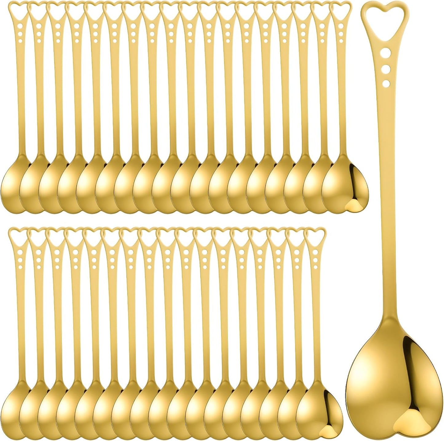 50 Cucharas Corazón 5.7pulg Acero Inox Bodas Té Dorado