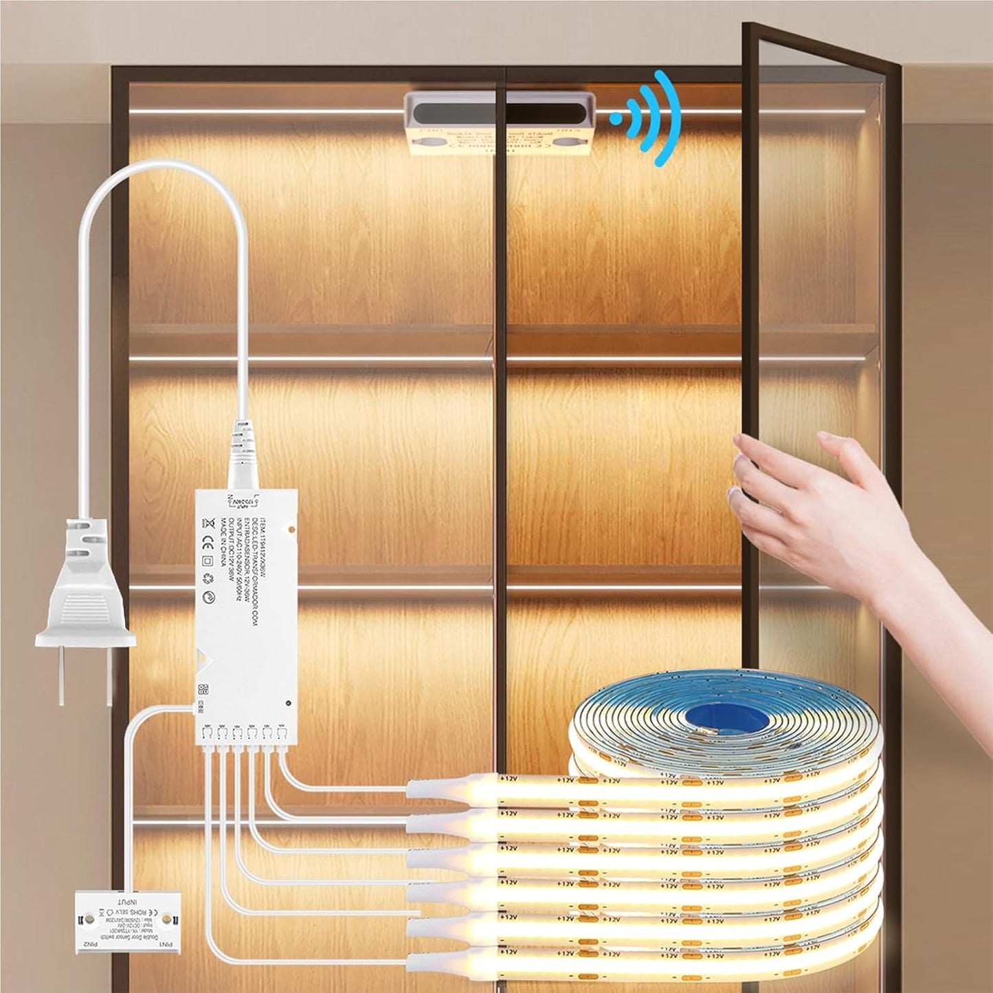 Tira LED 12V sensor puerta 6en1 para gabinete zapateros