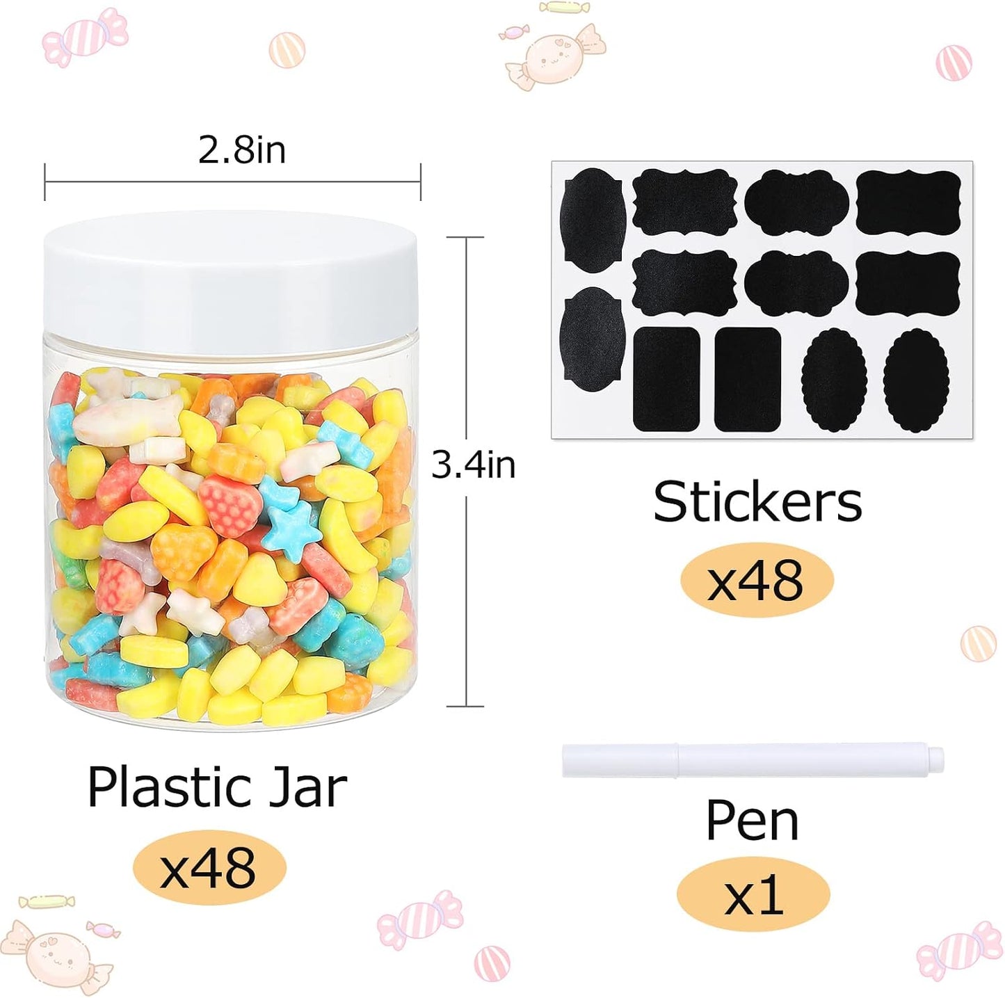 48 Tarros Plástico 8oz con Tapas Herméticos Sin BPA