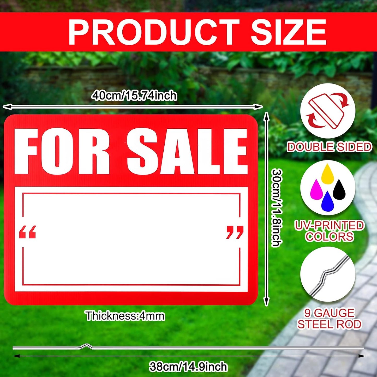 Letrero patio doble cara 12x16" color rojo 3 Uds