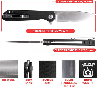 Cuchillo plegable D2 acero mango G10 antiderrap