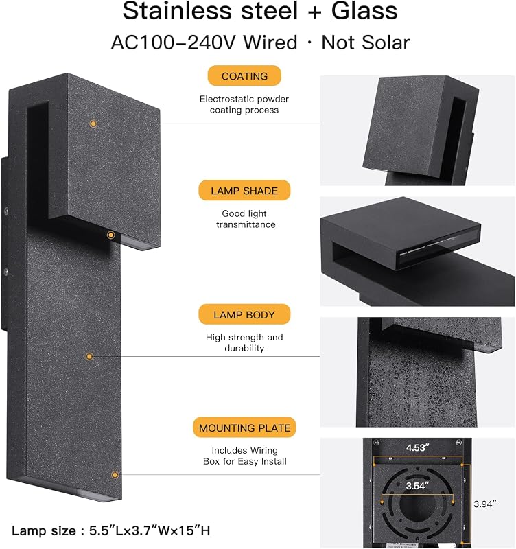 Aplique pared exterior LED 15" 3000K luces porche
