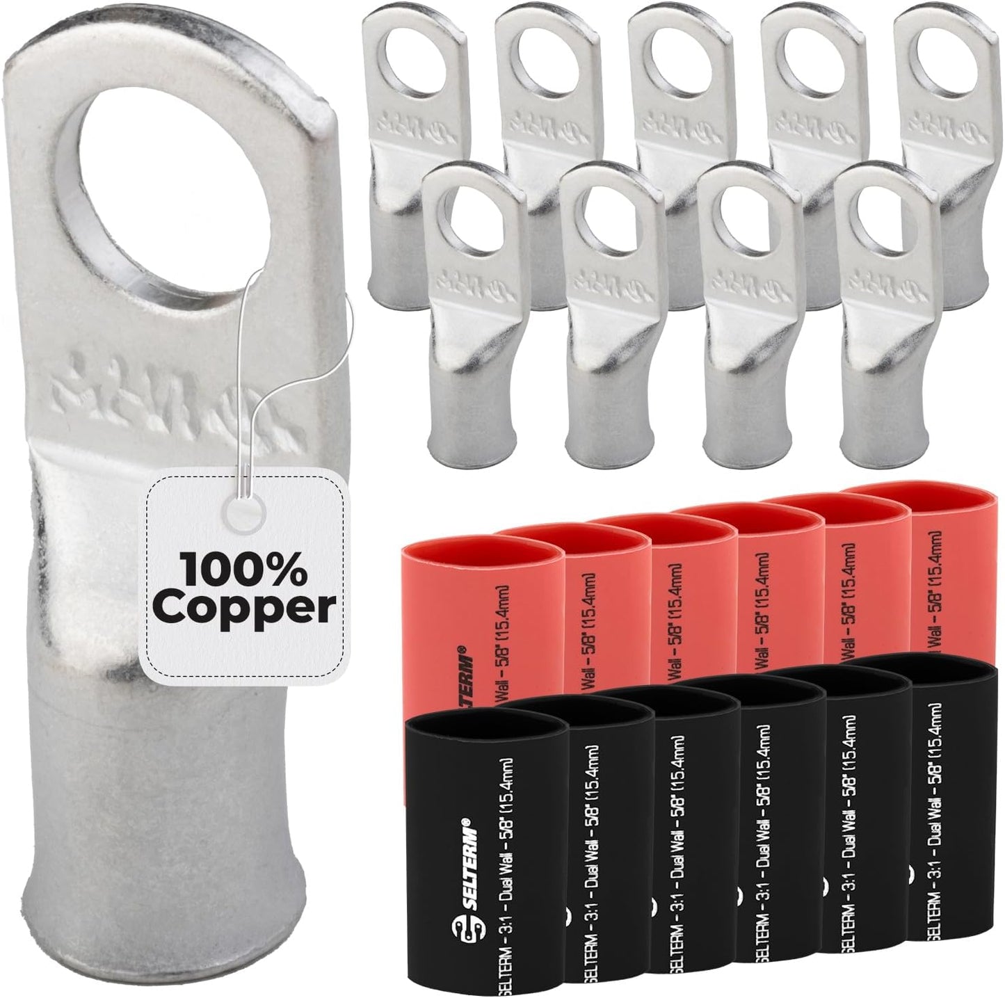 10 Pzas Conectores Anillo 2 AWG 3/8 Lengüetas Negro Rojo