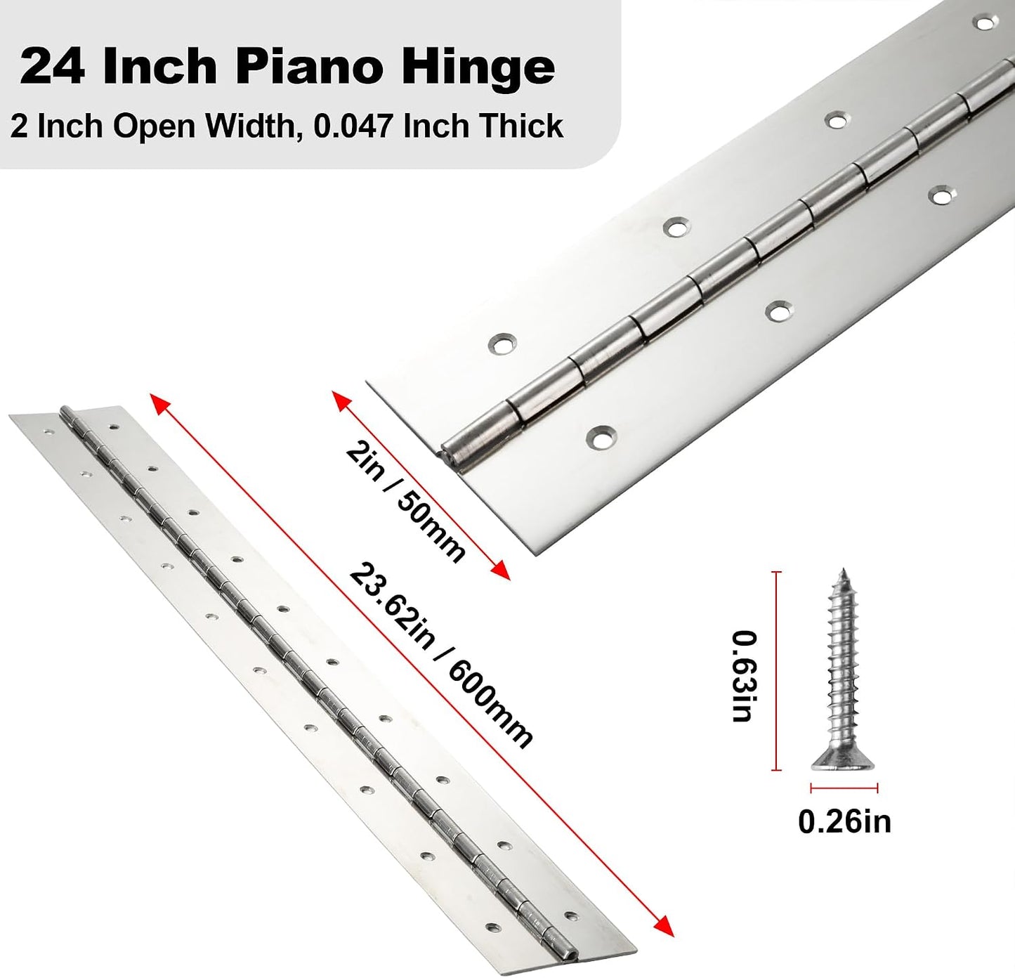 2 Pzas Bisagra Piano Acero Inox 24pulg x 2pulg