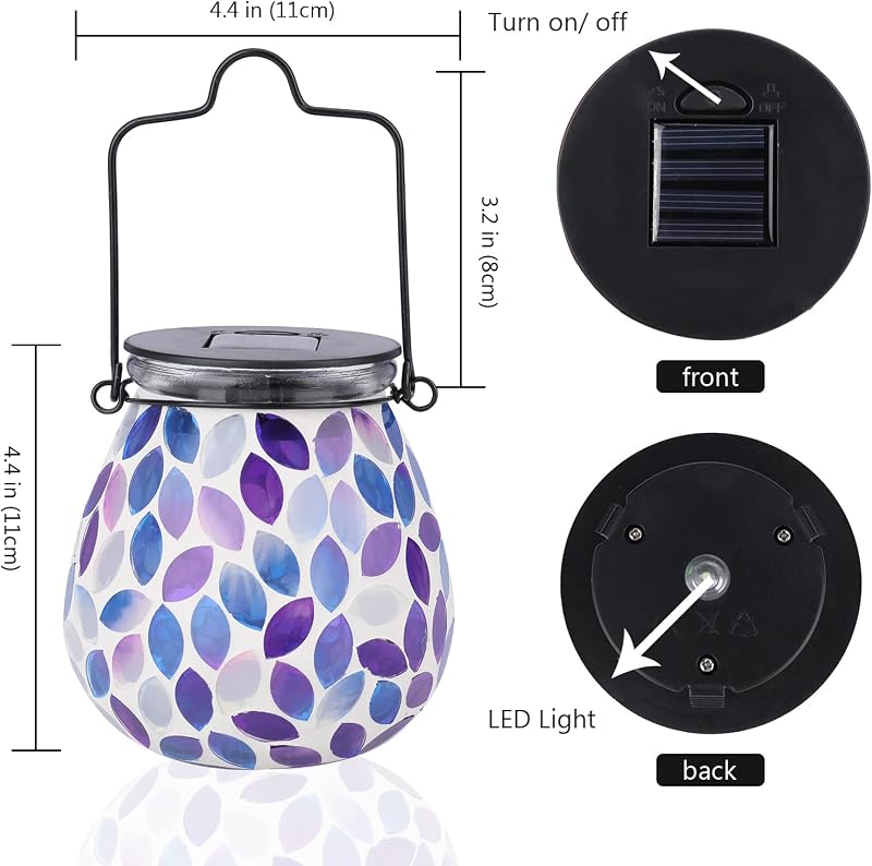Farol solar mosaico impermeable luz morada decoración exterior