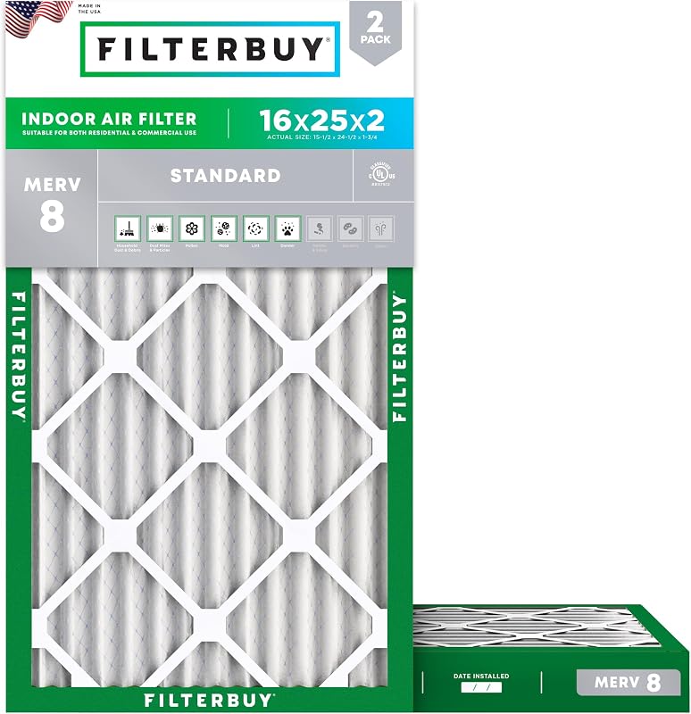 Filtro aire MERV 8 plisado HVAC 16x25x2 pack 2