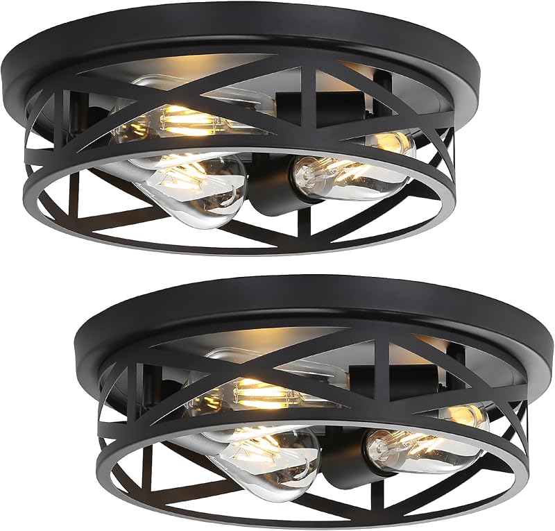 2 Lámparas Techo Tipo Jaula 3 Luces Metal Negro