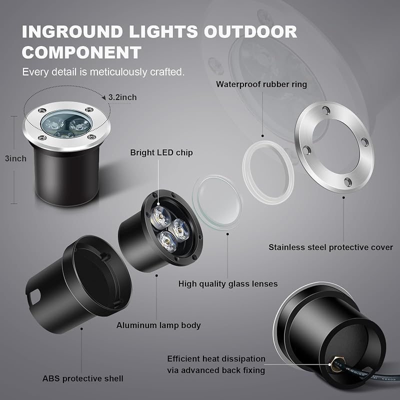 8 Luces LED 12-24V IP67 Impermeable Jardín 3000K Blanco