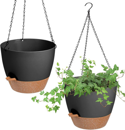 2 Macetas Colgantes Riego Automático 8" Negro