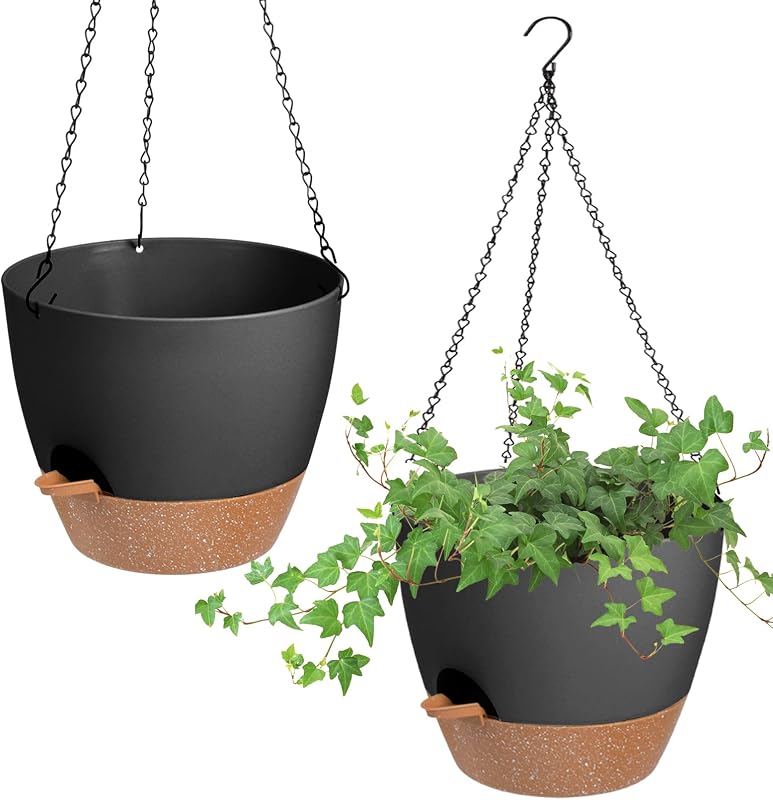 2 Macetas Colgantes Riego Automático 8" Negro