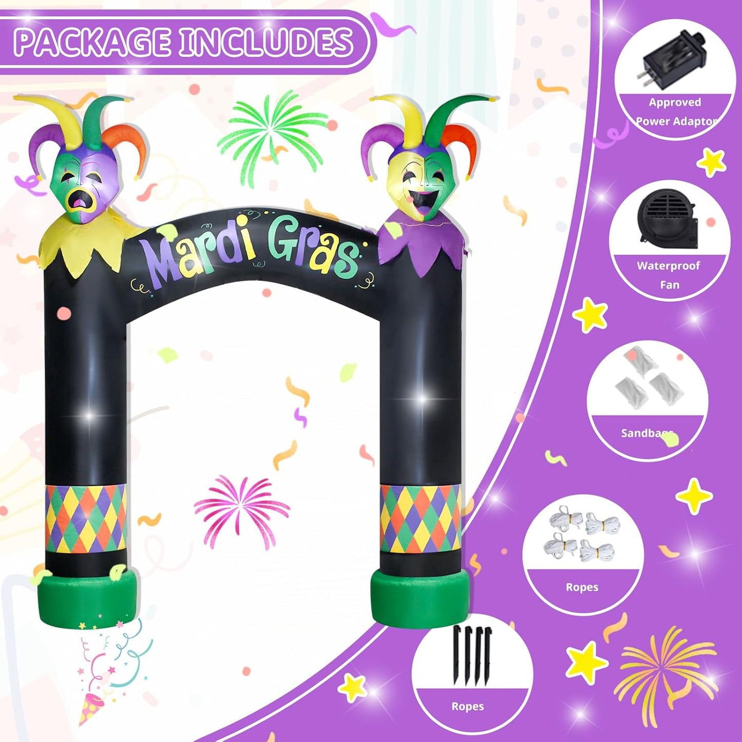 Máscara bufón Halloween 10ft con arco LED morado