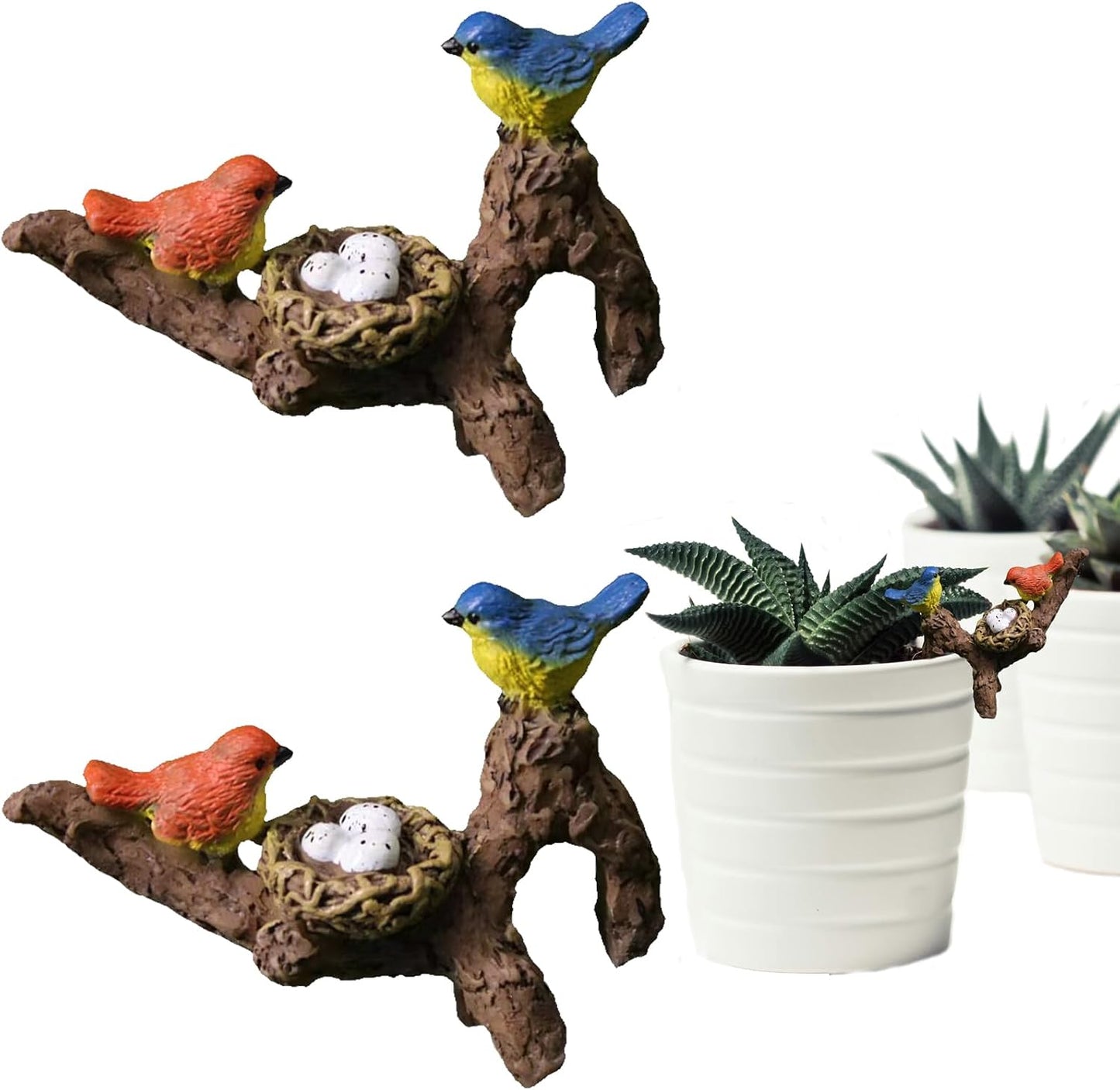 2 figuras brida resina nido pájaro decoración macetas cactus