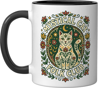 Taza cerámica Mystical Cat Folk Club Moon en negro/blanco