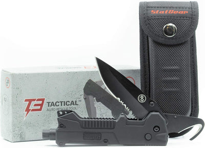 Cuchillo rescate plegable T3 con luz LED y funda