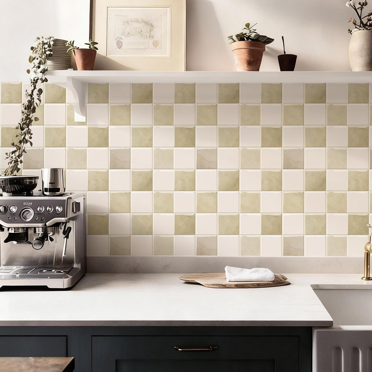 10 Pzas Azulejos Autoadhesivos Cocina Baño 12x12pulg Beige