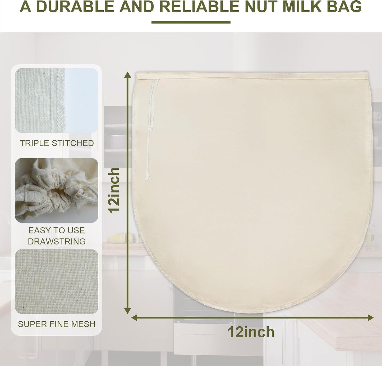 Bolsa colar leche nuez reutiliz. 12x12pulg set 2