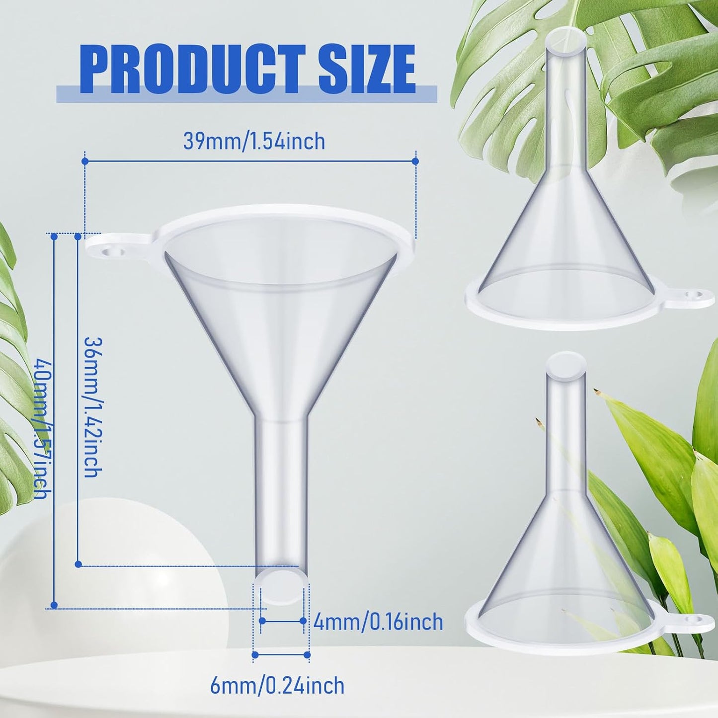 100 Mini Embudos Plástico Transparente para Botellas 1.22pulg