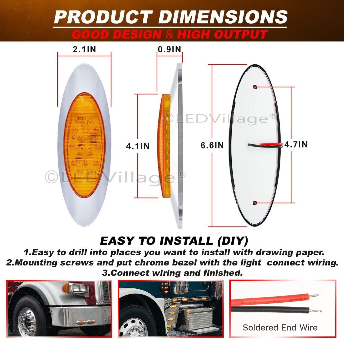 17 Luces LED Ámbar 6.5" Bisel Cromado 12V Camión