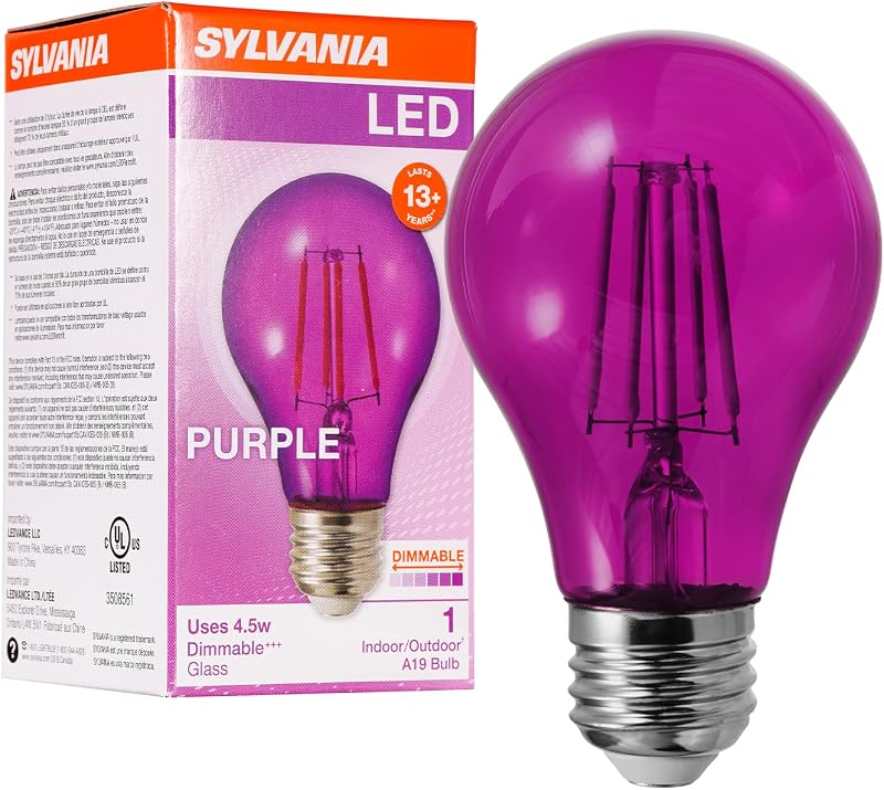 Bombilla LED filamento vidrio púrpura A19 4.5W E26