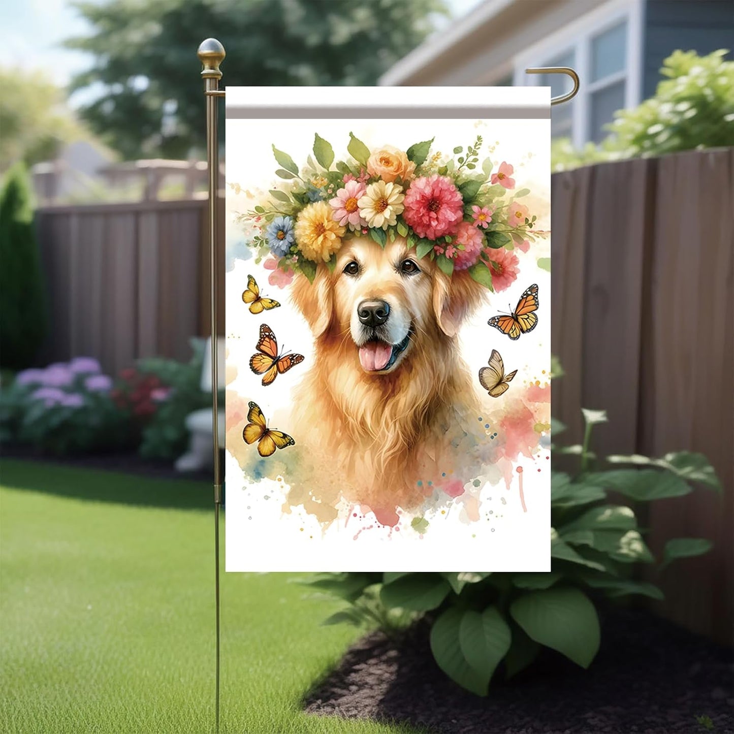 Bandera jardín doble cara golden retriever 12x18pulg mascotas